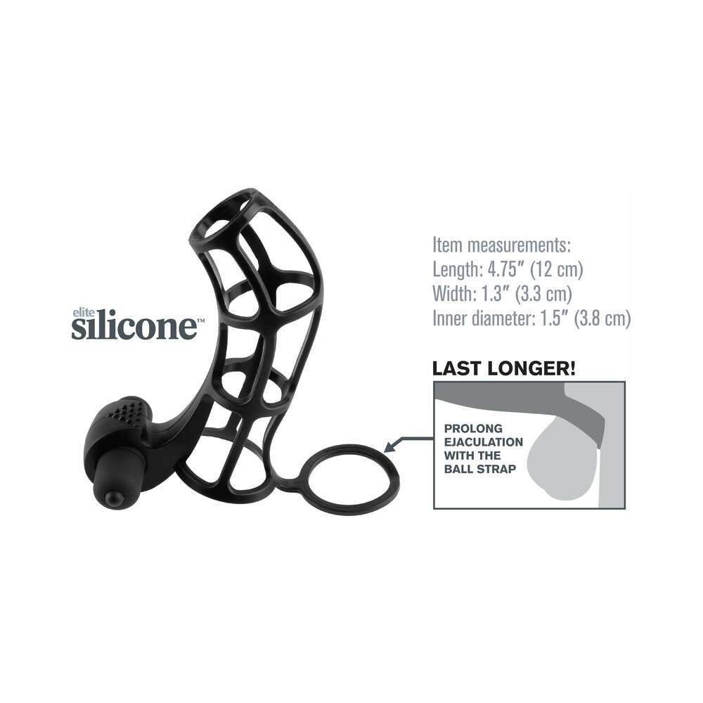 Pipedream Fantasy X-tensions Vibrating Deluxe Silicone Power Cage Black