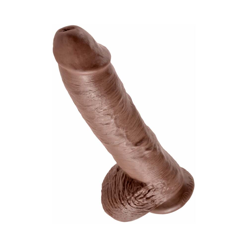 Pipedream King Cock 10 in. Cock With Balls Realistic Suction Cup Dildo Brown