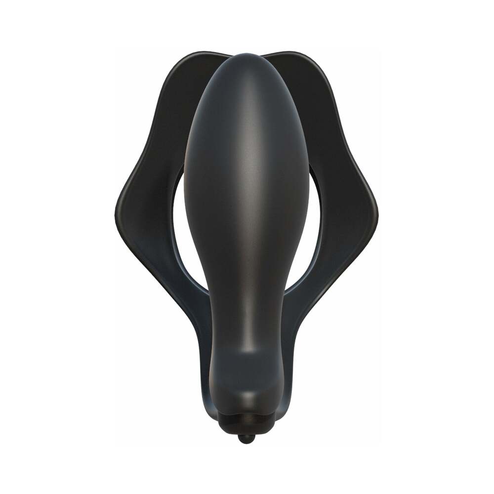 Pipedream Fantasy C-Ringz Rock Hard Ass-Gasm Vibrating Silicone Cockring With Anal Plug Black