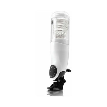 PDX Mega-Bator Pussy Rechargeable Rotating Thrusting Stroker With Hands-Free Suction Cup Clear/White