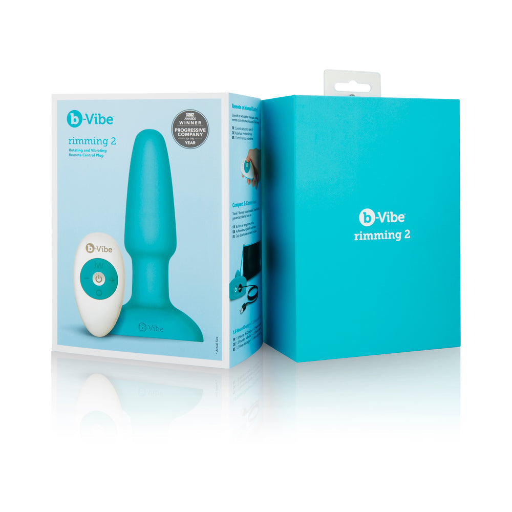 b-Vibe Rimming 2 Rechargeable Remote-Controlled Vibrating Silicone Anal Plug with Rotating Beads Teal