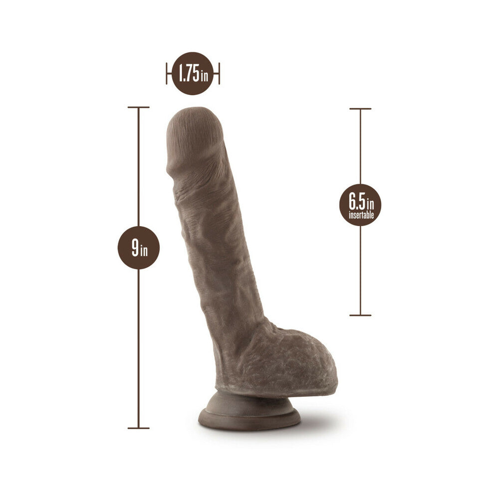 Blush Au Naturel 9 in. Posable Dual Density Dildo with Balls & Suction Cup Brown