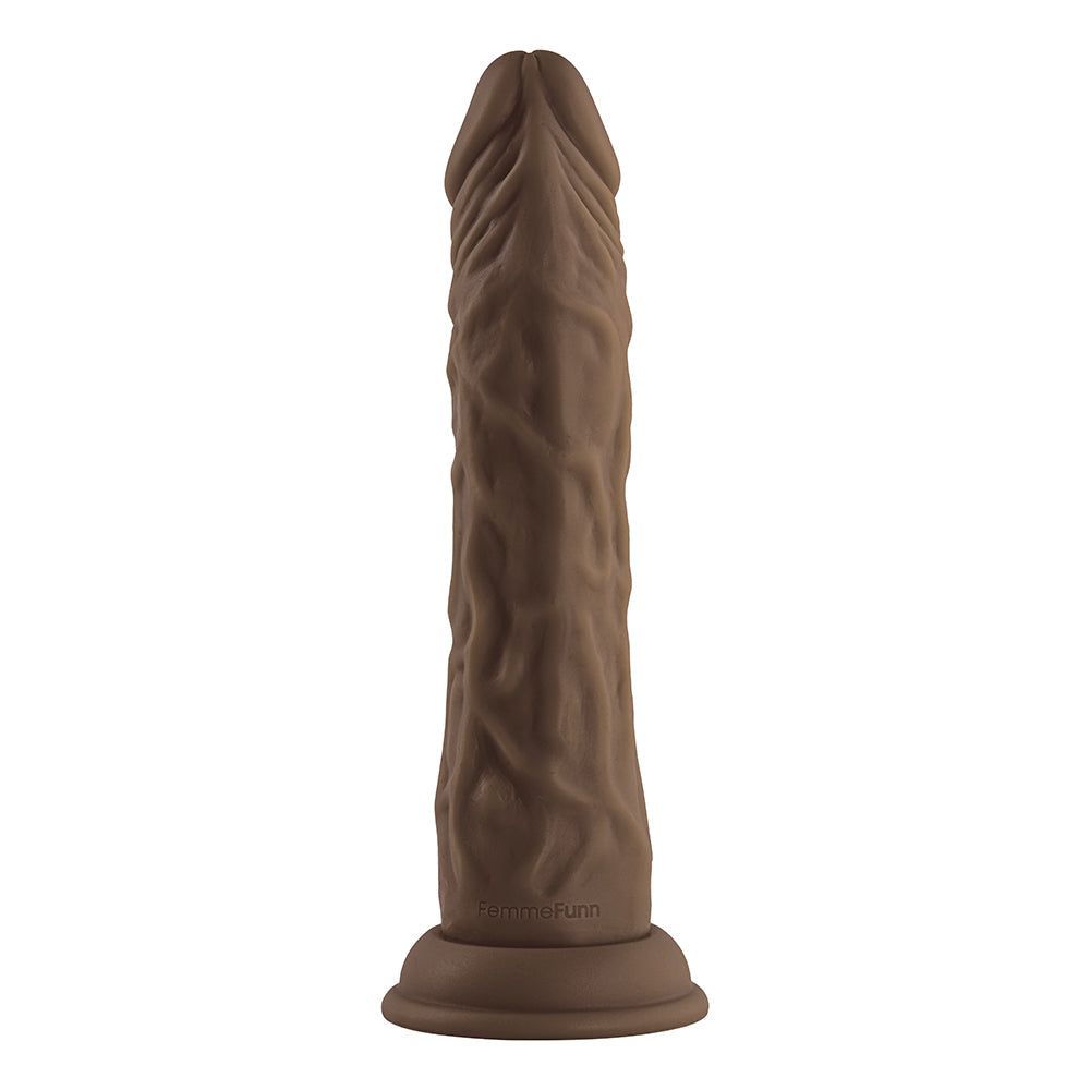 FemmeFunn Vortex Turbo Shaft 2.0 Rechargeable Remote-Controlled 8 in. Silicone Vibrating Rotating Dildo with Suction Cup Brown