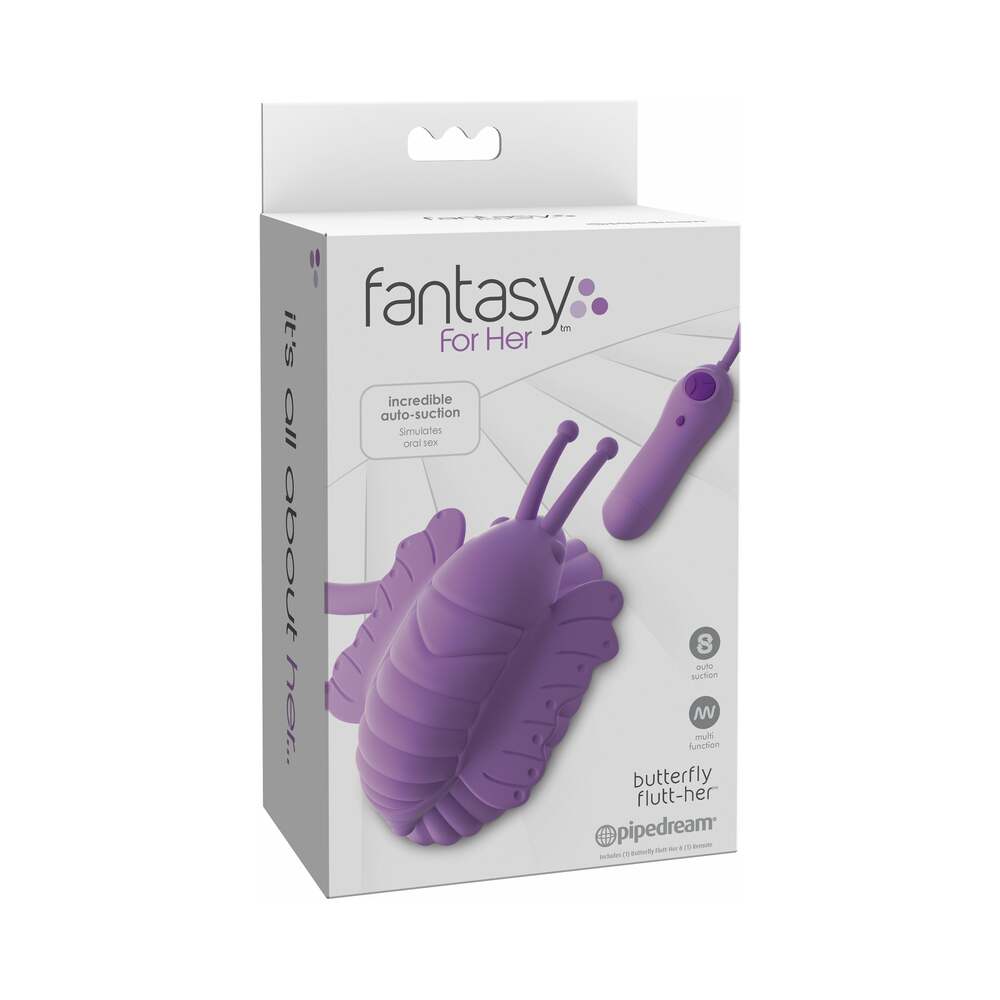Pipedream Fantasy For Her Butterfly Flutt-Her Remote-Controlled Vibrating Silicone Suction Stimulator Purple
