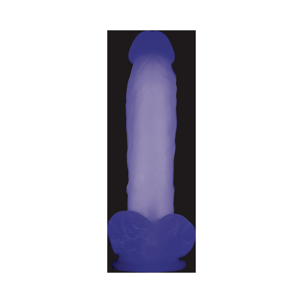 Evolved Luminous Poseable Glow in the Dark 8 in. Dual Density Silicone Dildo With Balls Clear/Purple