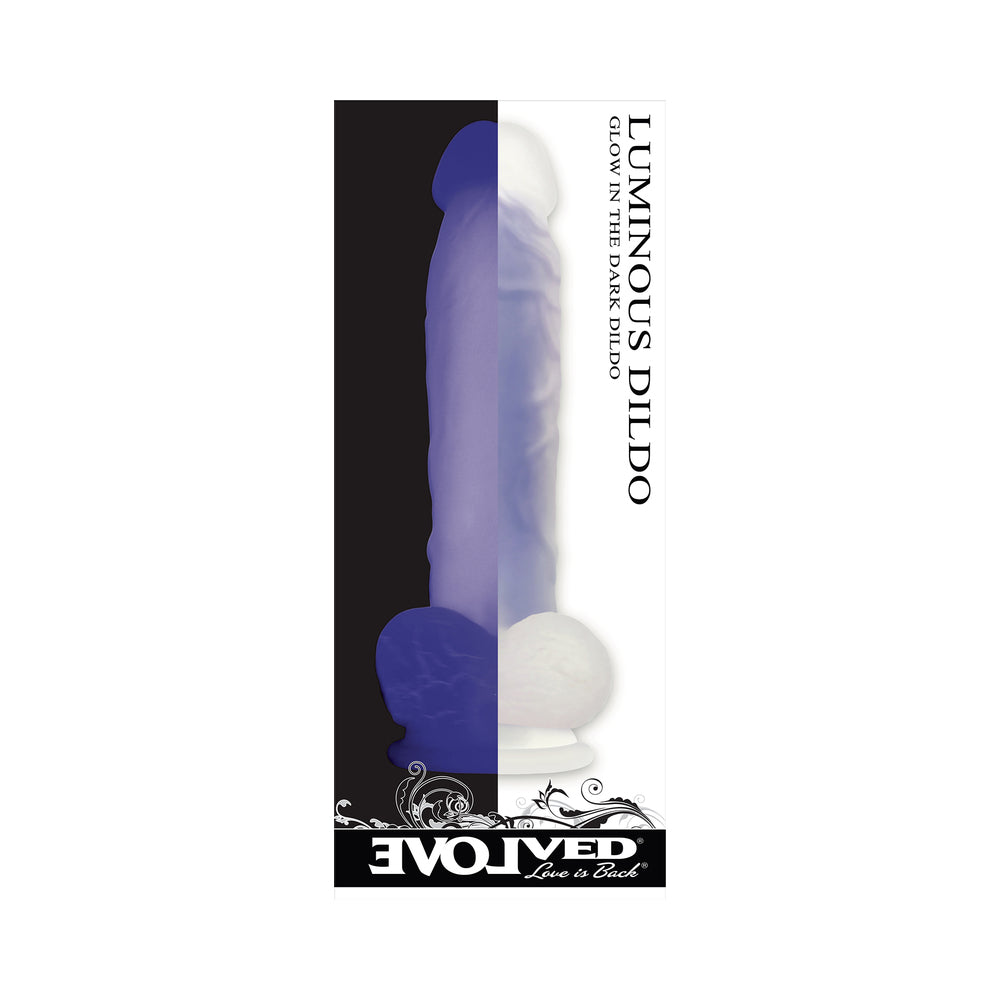 Evolved Luminous Poseable Glow in the Dark 8 in. Dual Density Silicone Dildo With Balls Clear/Purple
