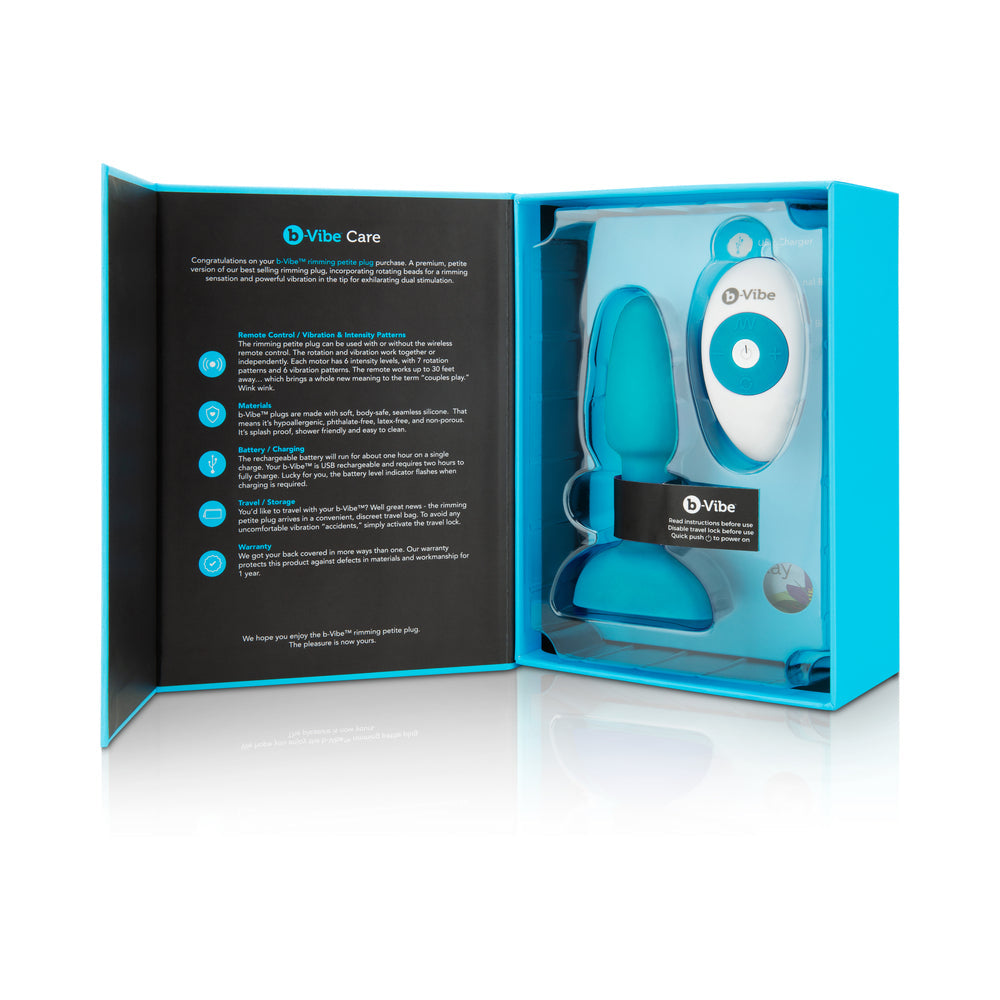 b-Vibe Rimming Petite Rechargeable Remote-Controlled Vibrating Silicone Anal Plug with Rotating Beads Teal