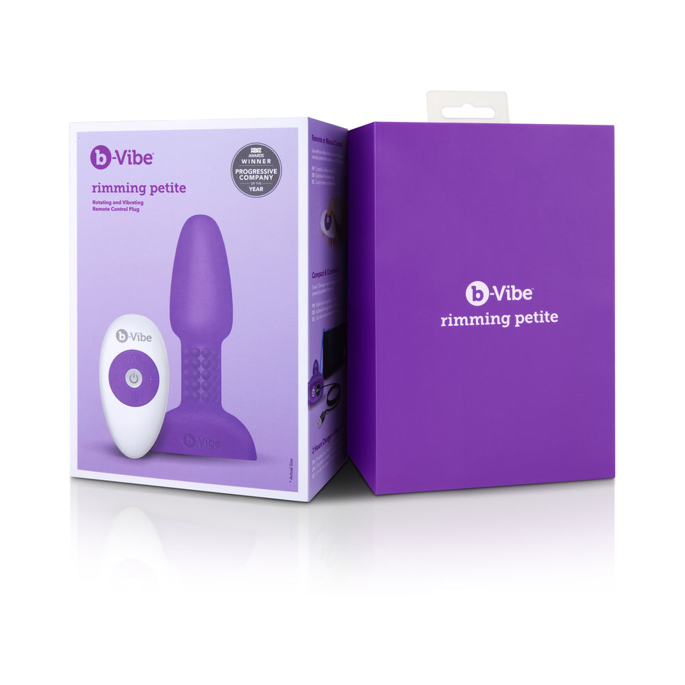 b-Vibe Rimming Petite Rechargeable Remote-Controlled Vibrating Silicone Anal Plug with Rotating Beads Purple