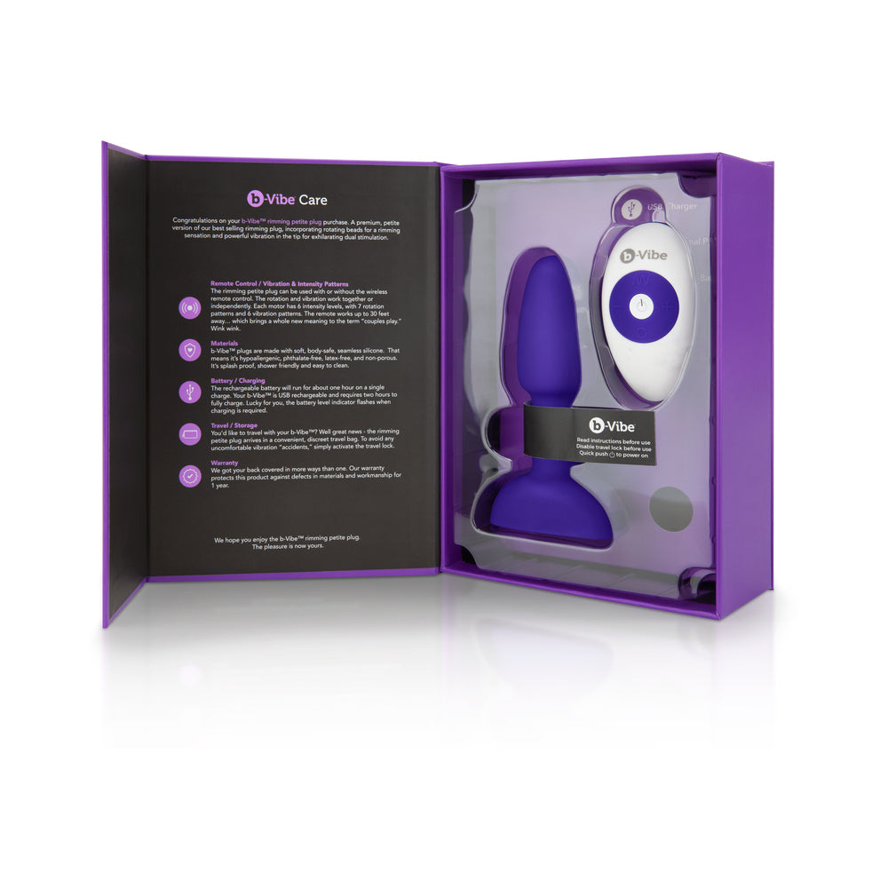 b-Vibe Rimming Petite Rechargeable Remote-Controlled Vibrating Silicone Anal Plug with Rotating Beads Purple