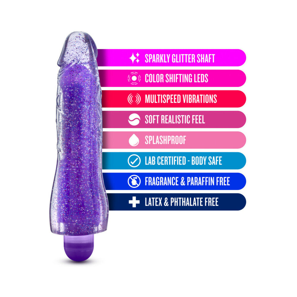 Blush Glow Dicks Molly Color Changing 8 in. Vibrating Dildo Glitter Purple