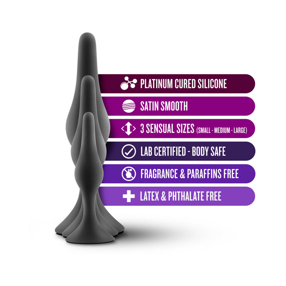 Blush Luxe 3-Piece Silicone Beginner Plug Kit Black