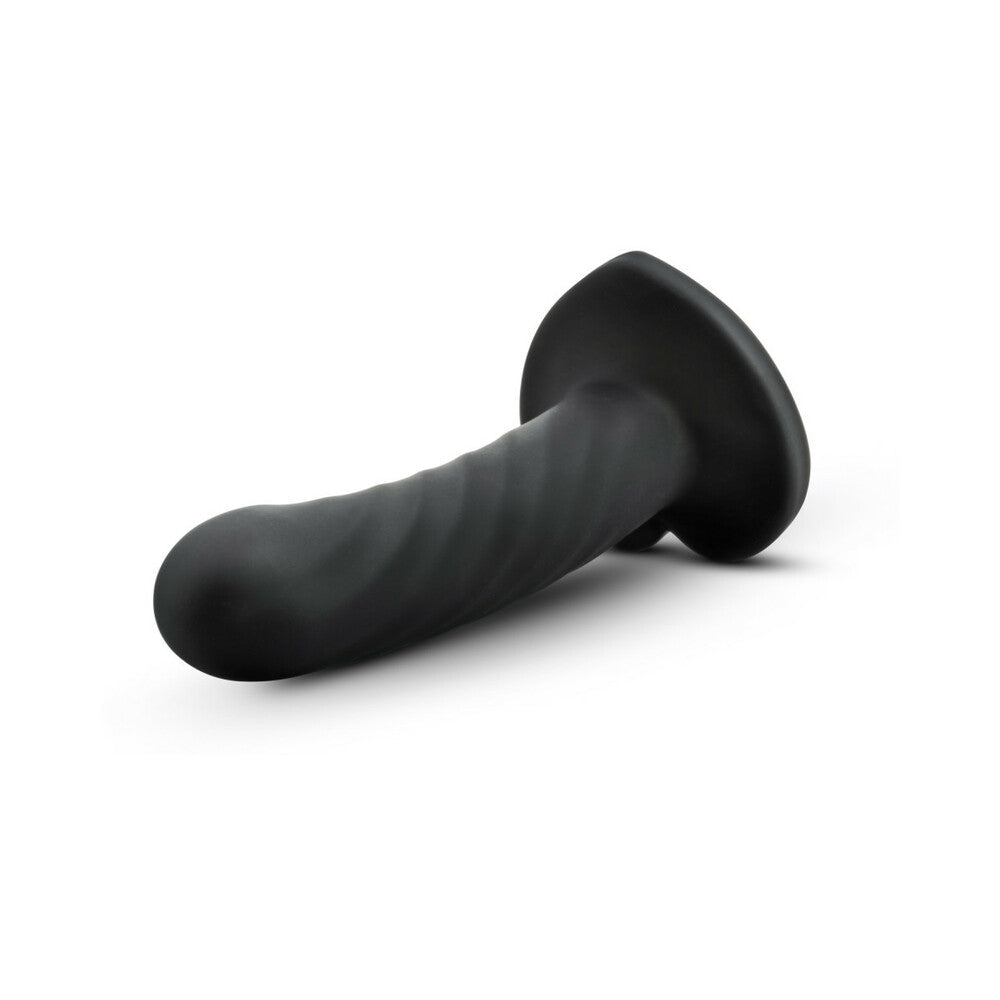 Blush Temptasia Twist 5.5 in. Curved Textured Silicone Dildo with Heart-Shaped Suction Cup Medium Black