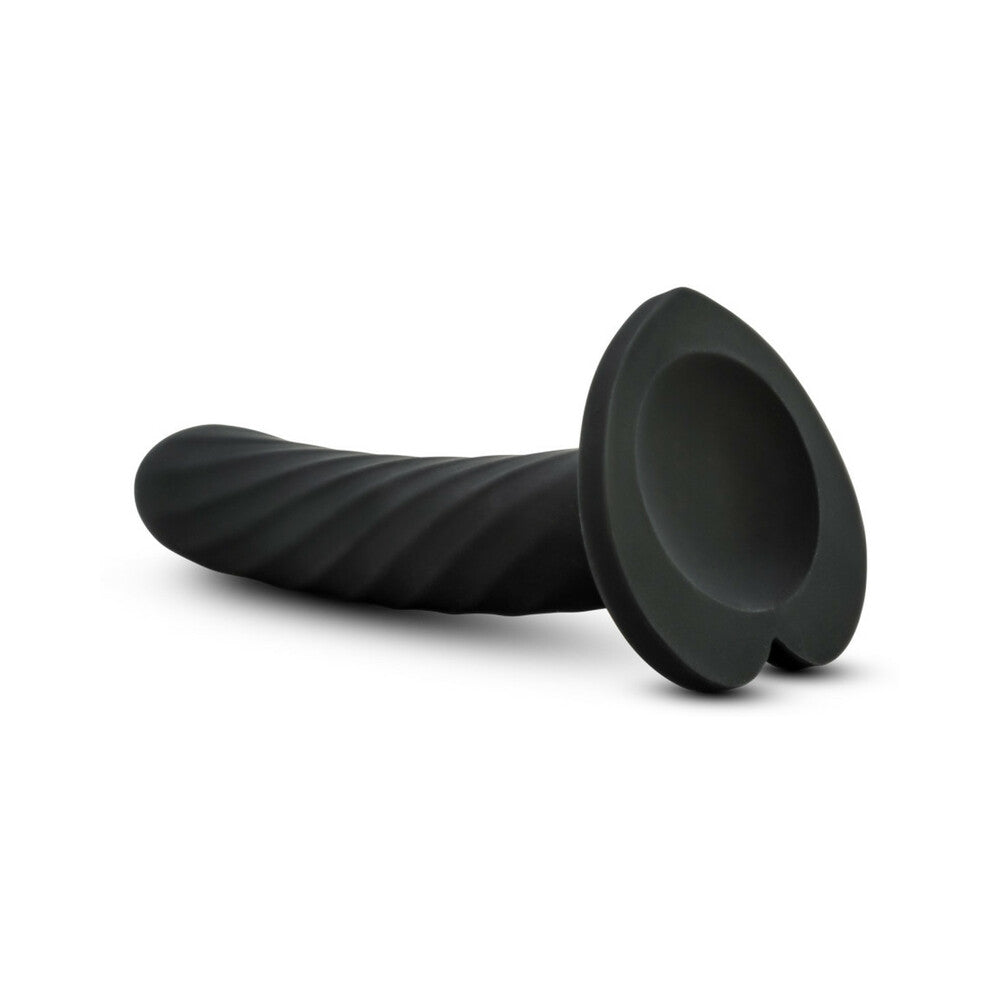 Blush Temptasia Twist 5.5 in. Curved Textured Silicone Dildo with Heart-Shaped Suction Cup Medium Black
