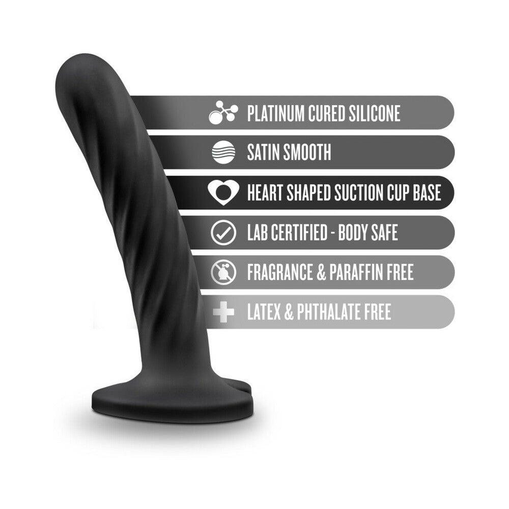 Blush Temptasia Twist 5.5 in. Curved Textured Silicone Dildo with Heart-Shaped Suction Cup Medium Black