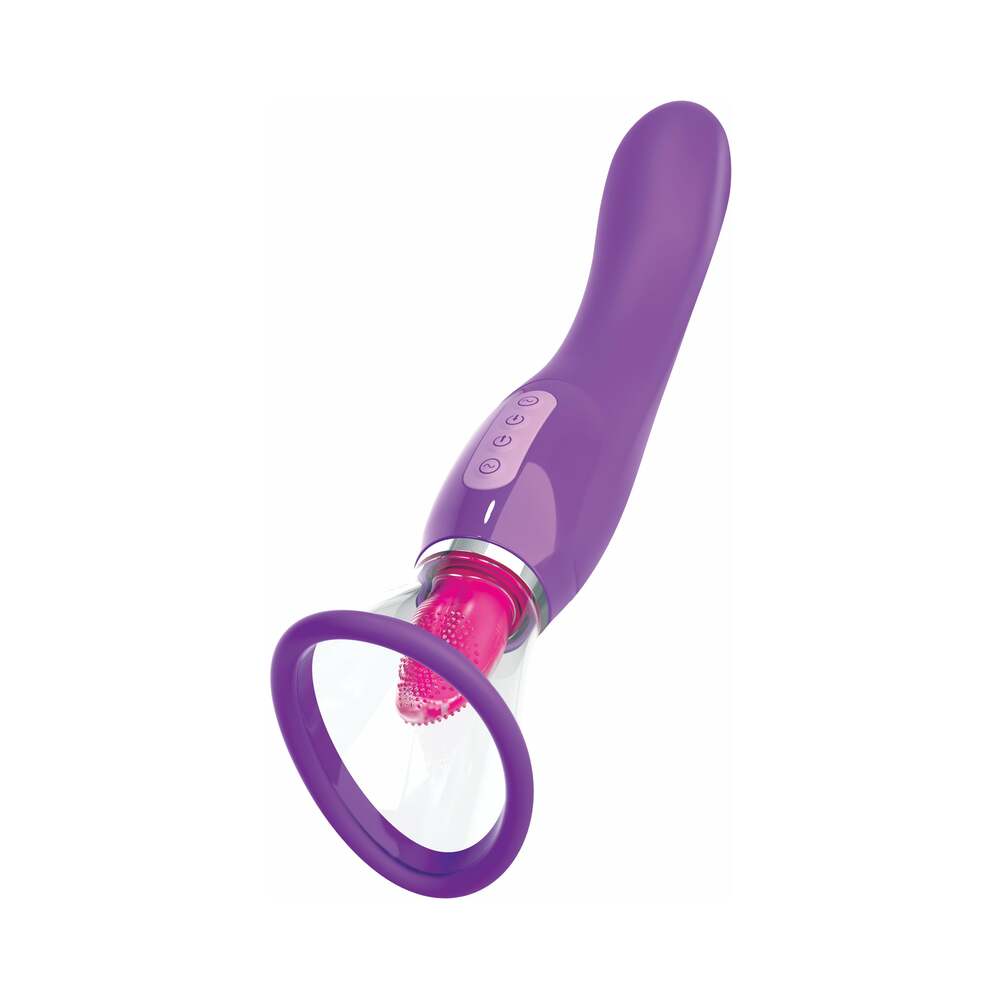 Pipedream Fantasy For Her Her Ultimate Pleasure Rechargeable Silicone Dual-Ended Vibrator With Licking Suction Purple
