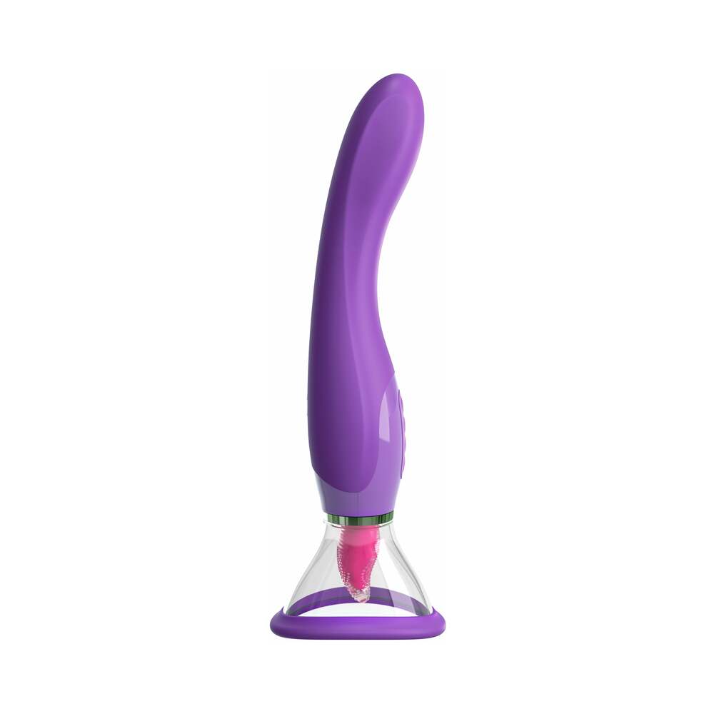 Pipedream Fantasy For Her Her Ultimate Pleasure Rechargeable Silicone Dual-Ended Vibrator With Licking Suction Purple