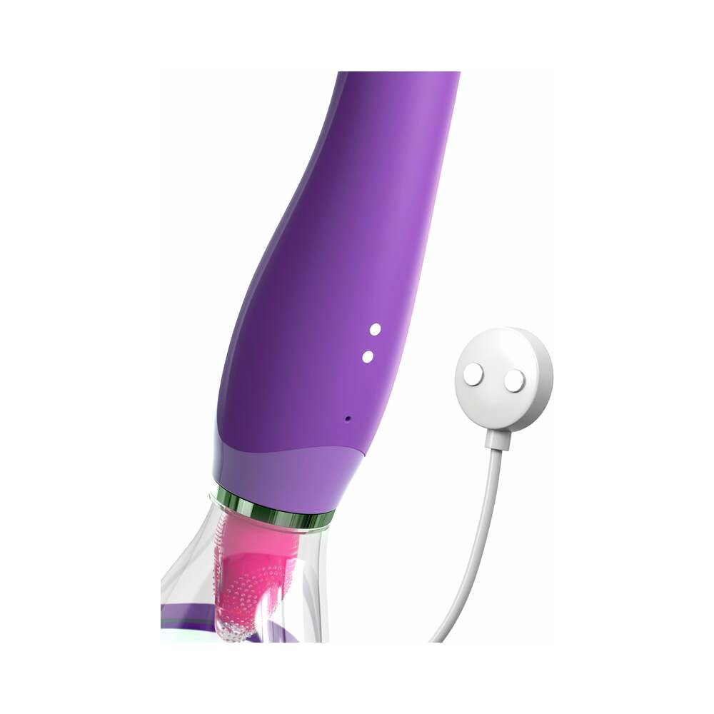 Pipedream Fantasy For Her Her Ultimate Pleasure Rechargeable Silicone Dual-Ended Vibrator With Licking Suction Purple