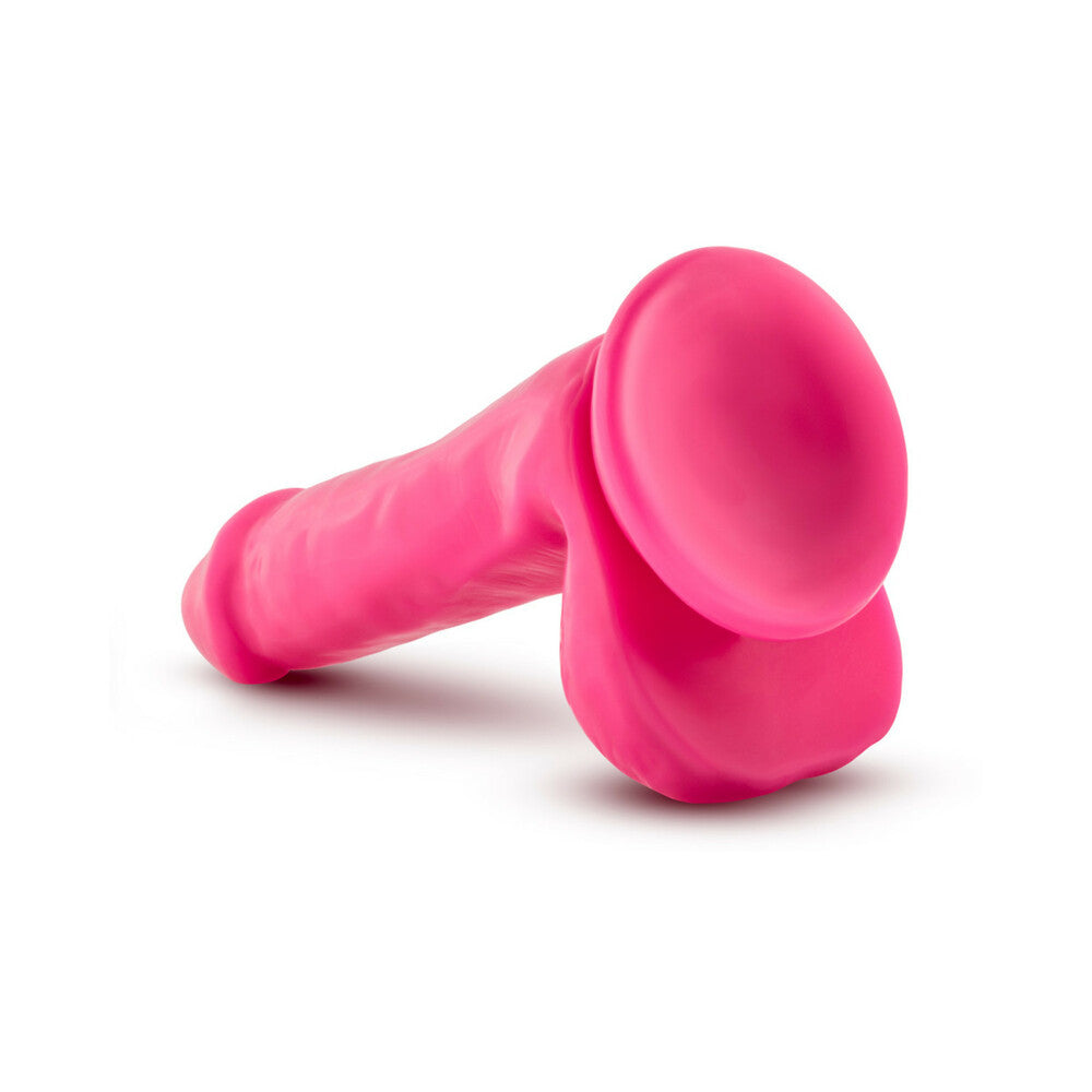 Blush Neo Elite 6 in. Silicone Dual Density Dildo with Balls & Suction Cup Neon Pink