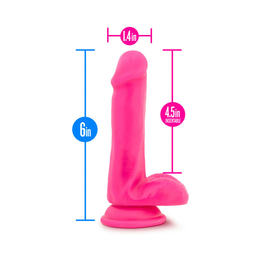 Blush Neo Elite 6 in. Silicone Dual Density Dildo with Balls & Suction Cup Neon Pink