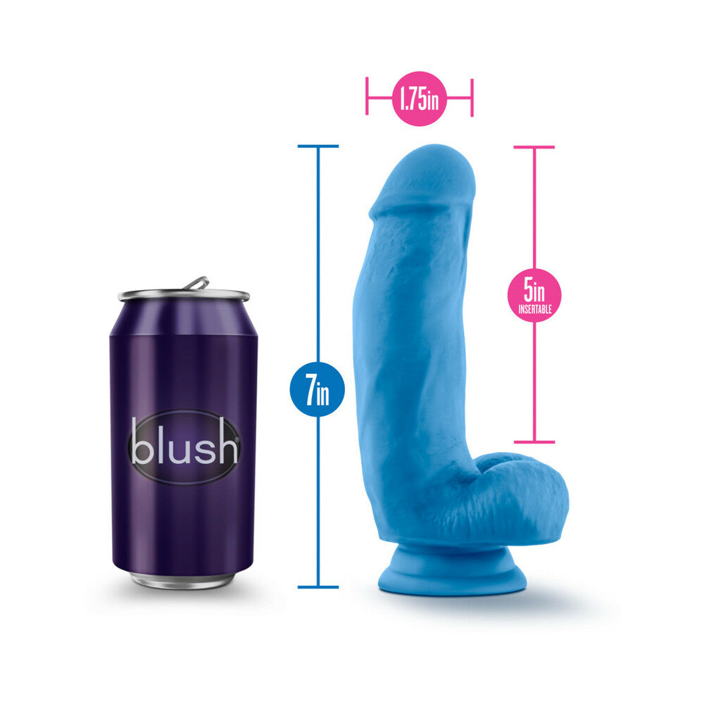Blush Neo Elite 7 in. Silicone Dual Density Dildo with Balls & Suction Cup Neon Blue