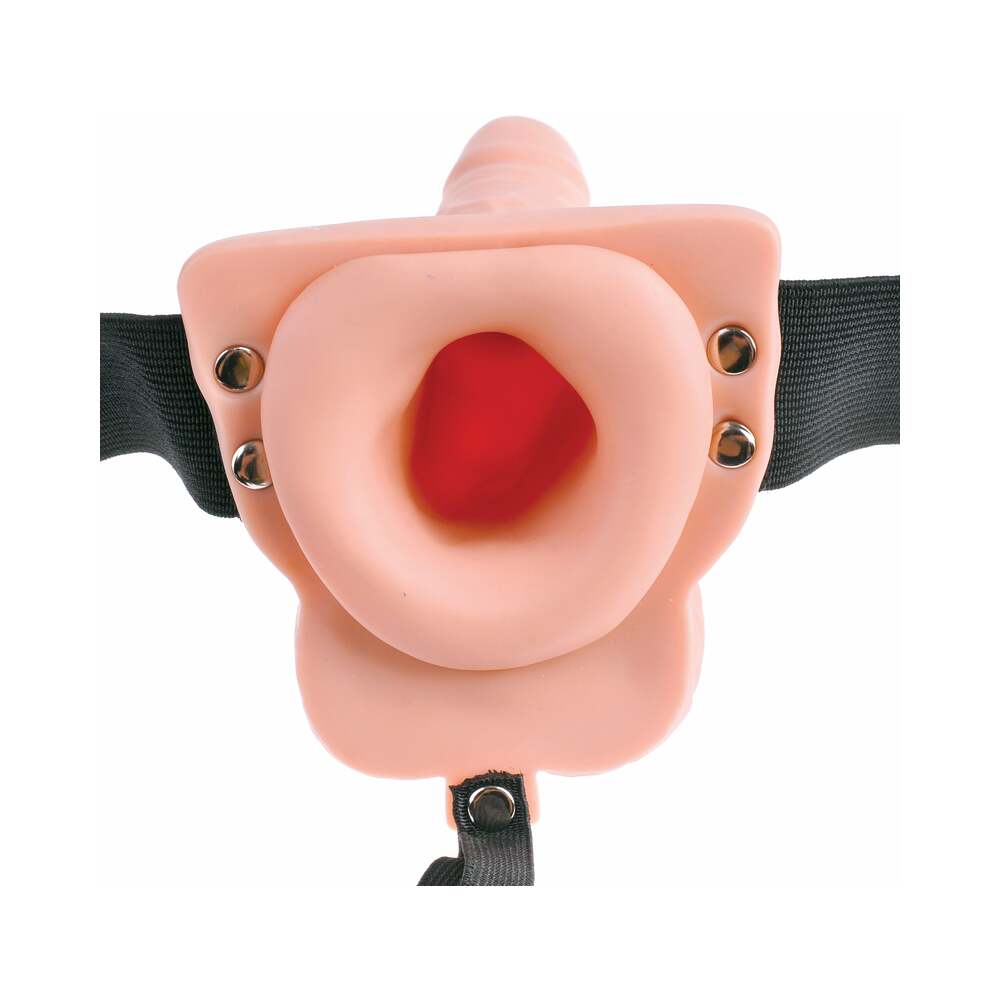 Pipedream Fetish Fantasy Series Rechargeable Remote-Controlled Vibrating 6 in. Hollow Strap-On With Balls Beige/Black