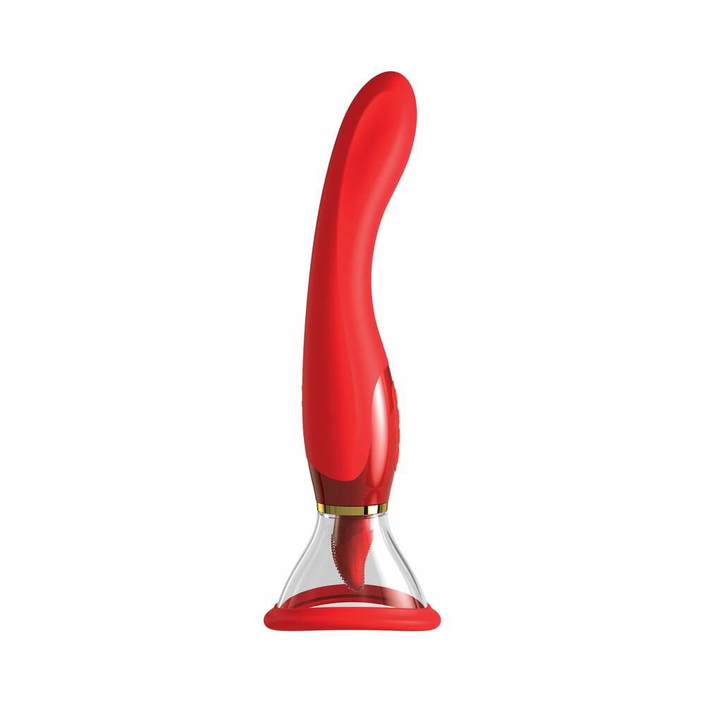Pipedream Fantasy For Her 24k Gold Luxury Edition Her Ultimate Pleasure Rechargeable Silicone Dual-Ended Vibrator With Licking Suction Red
