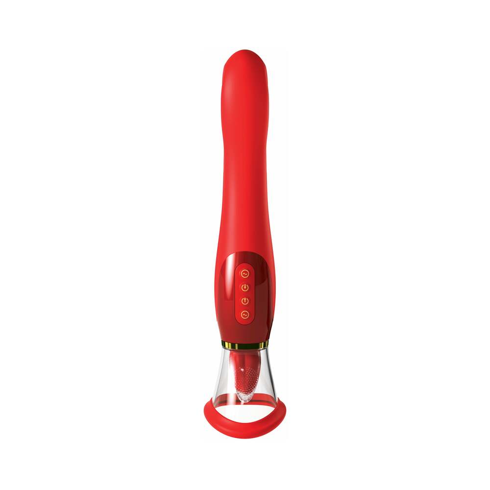Pipedream Fantasy For Her 24k Gold Luxury Edition Her Ultimate Pleasure Rechargeable Silicone Dual-Ended Vibrator With Licking Suction Red