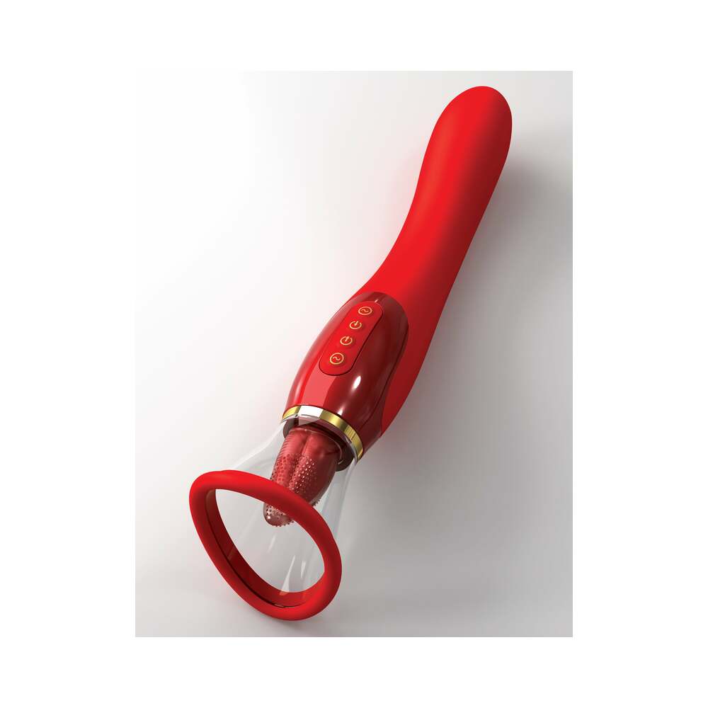 Pipedream Fantasy For Her 24k Gold Luxury Edition Her Ultimate Pleasure Rechargeable Silicone Dual-Ended Vibrator With Licking Suction Red