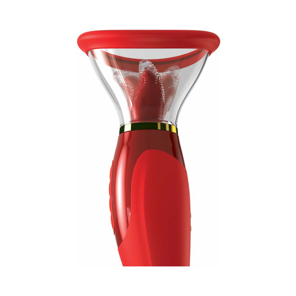 Pipedream Fantasy For Her 24k Gold Luxury Edition Her Ultimate Pleasure Rechargeable Silicone Dual-Ended Vibrator With Licking Suction Red
