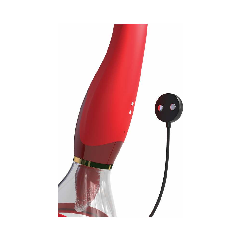 Pipedream Fantasy For Her 24k Gold Luxury Edition Her Ultimate Pleasure Rechargeable Silicone Dual-Ended Vibrator With Licking Suction Red