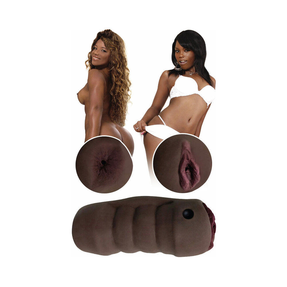 Curve Toys Mistress Perfect Fuck Double Trouble BFFs Brandy & Buffy Vibrating Dual Ended Stroker Brown