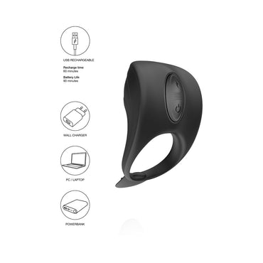 Shots ElectroShock Rechargeable Silicone Cockring With Clitoral E-Stimulation Massager Black