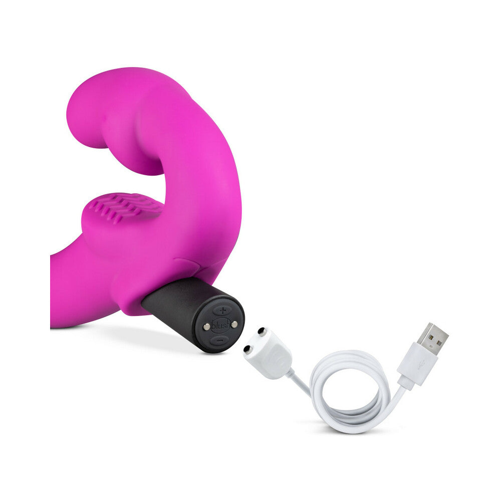 Blush Temptasia Estella 9.5 in. Silicone Strapless Strap-On Dildo with Rechargeable Bullet Vibrator Pink