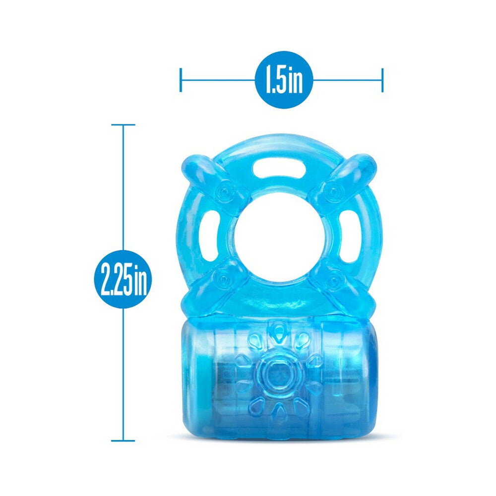 Blush Stay Hard Rechargeable 5 Function Vibrating Cockring Blue