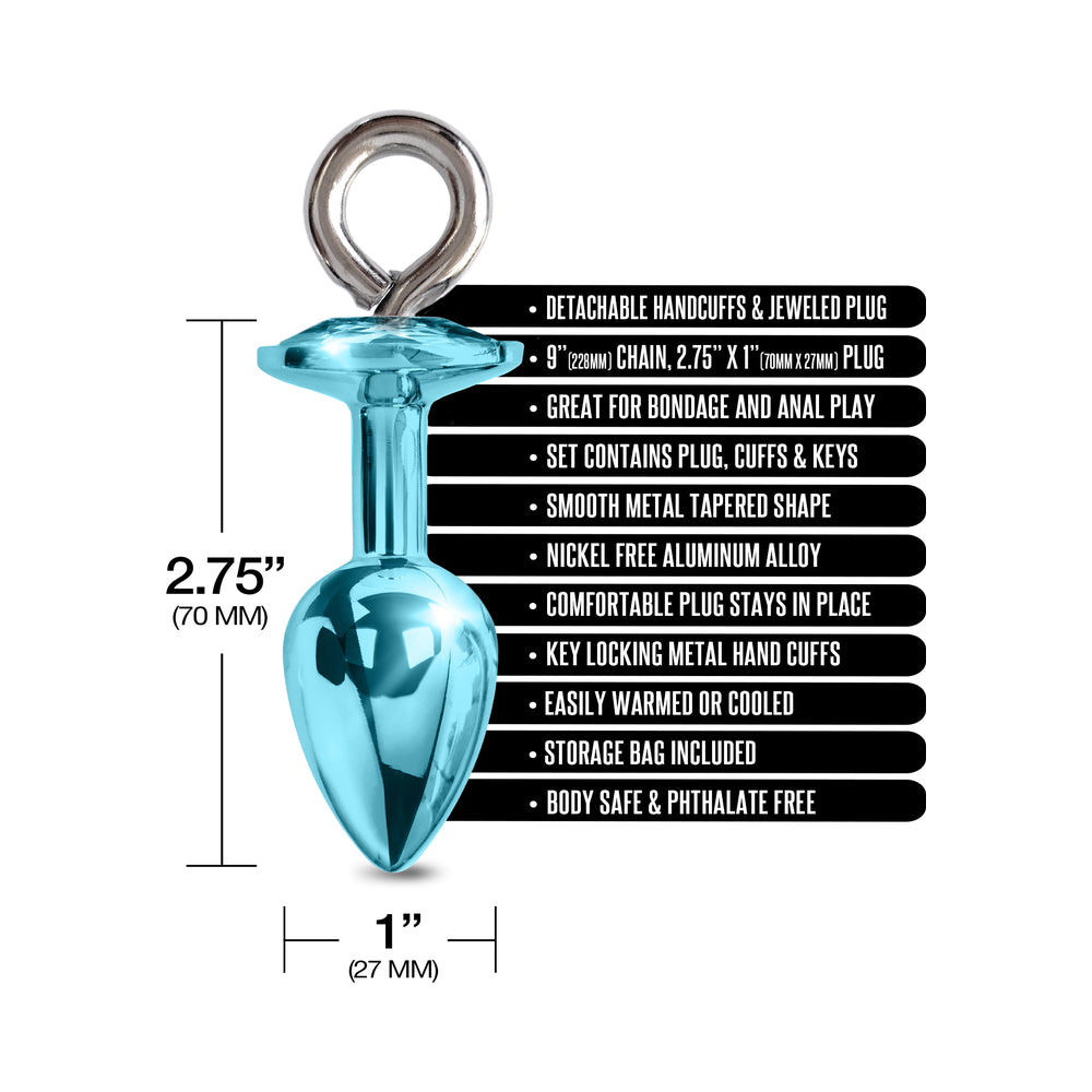 Nixie Metal Butt Plug & Furry Handcuff Set Medium†Blue Metallic