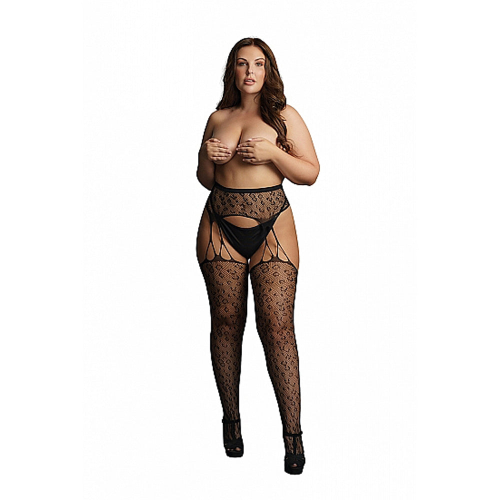 Le Desir Suspender Leopard Pantyhose Black Queen Size
