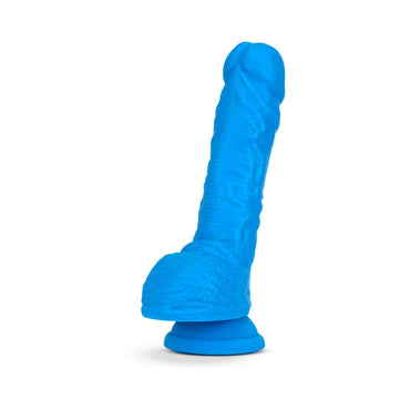 Blush Neo 9 in. Dual Density Dildo with Balls & Suction Cup Neon Blue