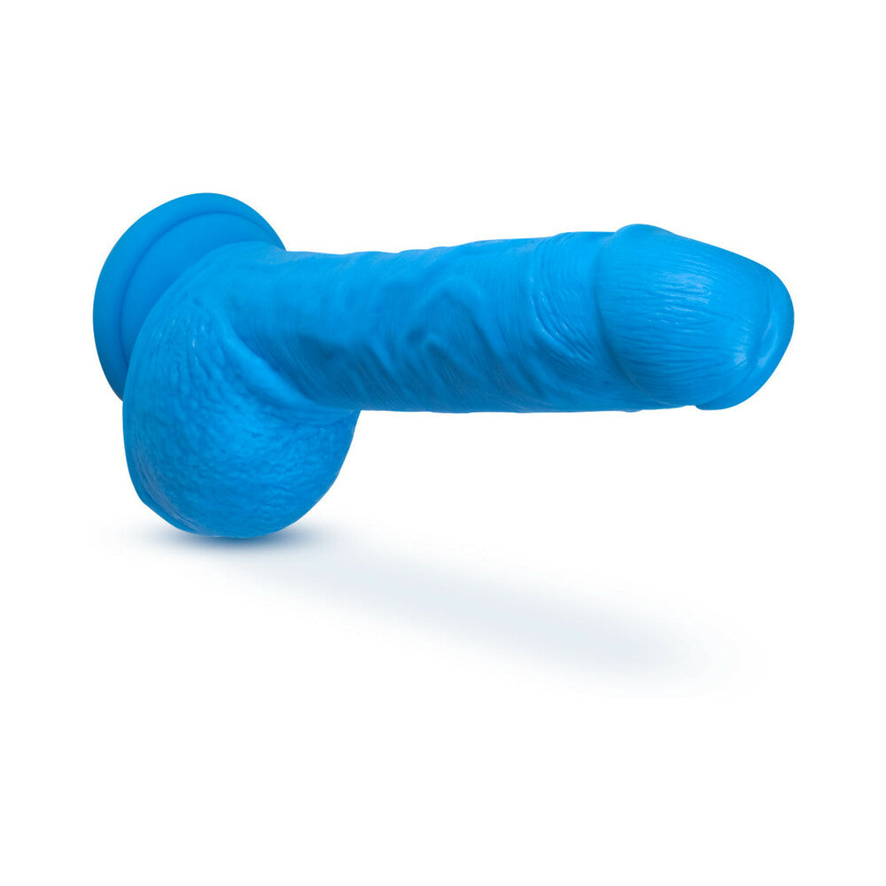 Blush Neo 9 in. Dual Density Dildo with Balls & Suction Cup Neon Blue