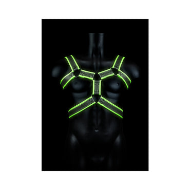 Ouch! Glow in the Dark Bonded Leather Body Harness Neon Green L/XL