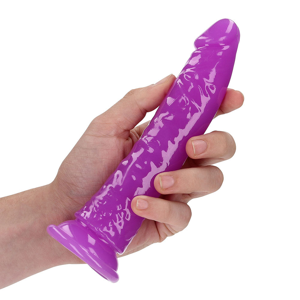 RealRock Glow in the Dark Slim 7 in. Dildo Neon Purple