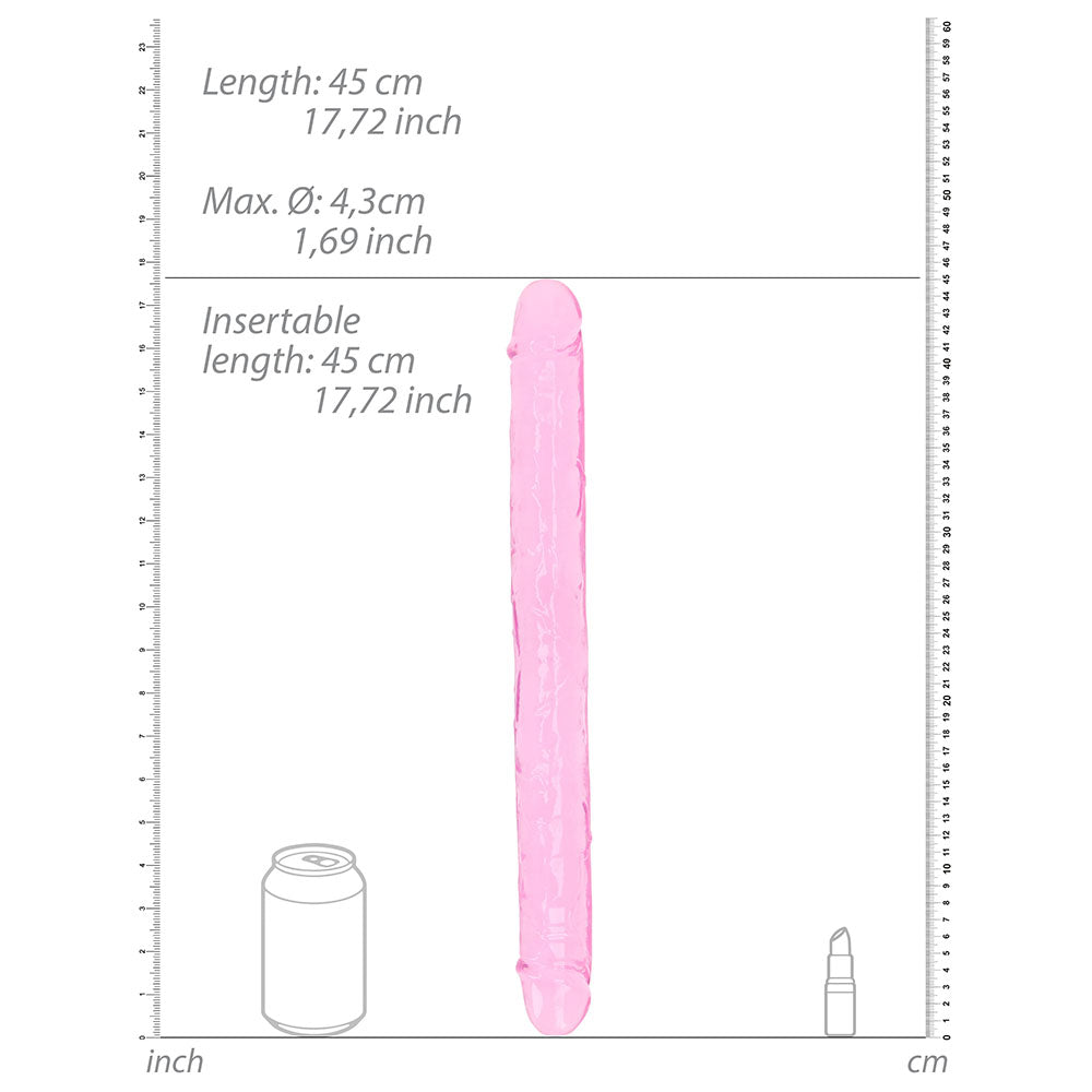 RealRock Crystal Clear Double Dong 18 in. Dual-Ended Dildo Pink