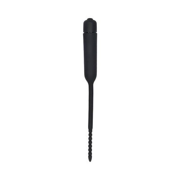 Ouch! Urethral Sounding Silicone Vibrating Bullet Plug With Beaded Tip Black 5.5 mm - 7 mm