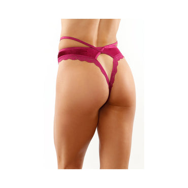 Kalina Velvet Strappy Cut-Out Thong With Keyhole Back Magenta L/XL