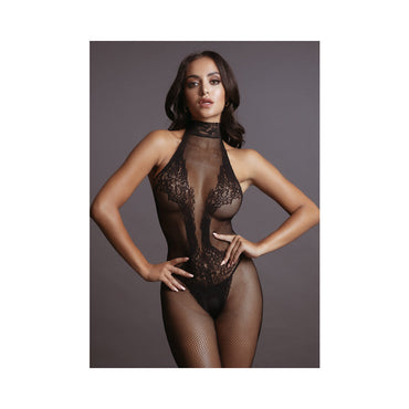 Le Desir Fishnet & Lace High-Neck Bodystocking Black O/S