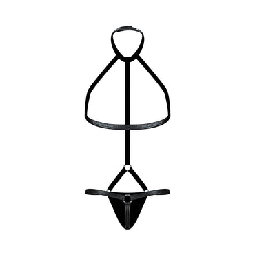 Male Power Fetish Gladiator High-Neck Strappy Body Harness Black L/XL