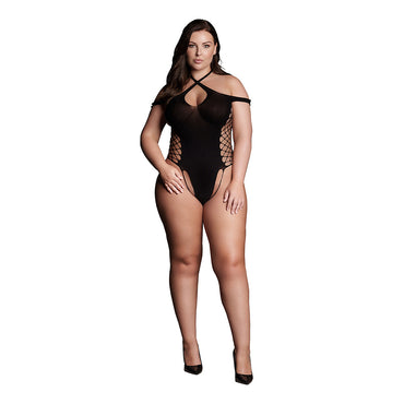 Shots Le Desir Shade Leda XIII Bodysuit with Crossed Neckline & Off-Shoulder Straps Black Queen Size