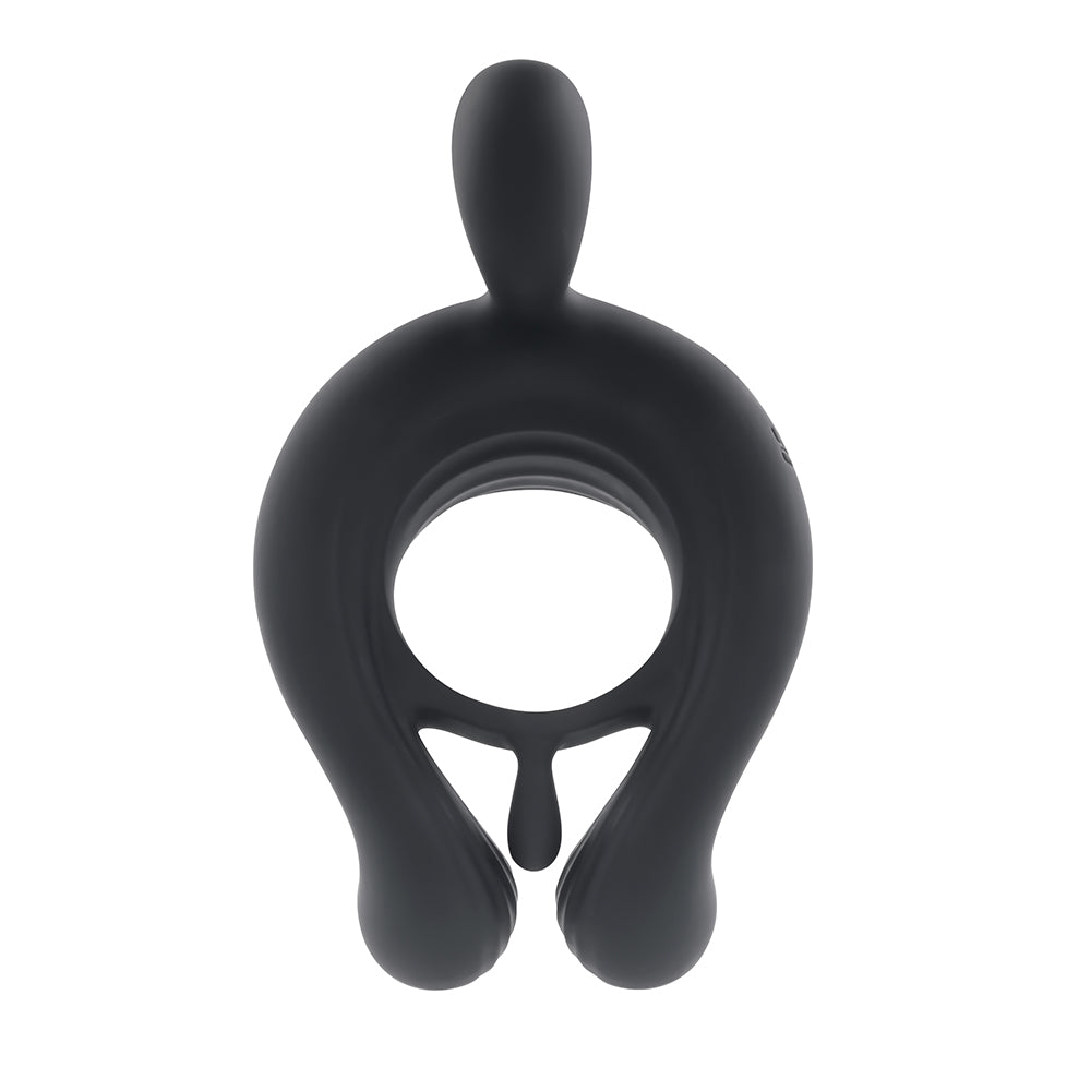 Playboy Triple Play Rechargeable Remote Controlled Vibrating Silicone Cockring with Stimulator Black