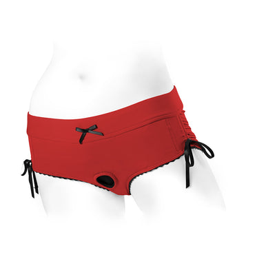 SpareParts Sasha Cinch Booty Short Harness Red/Black Size L