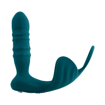 Playboy Bring It On Rechargeable Silicone Thrusting Anal Plug with Vibrating Ball Cradle Deep Teal