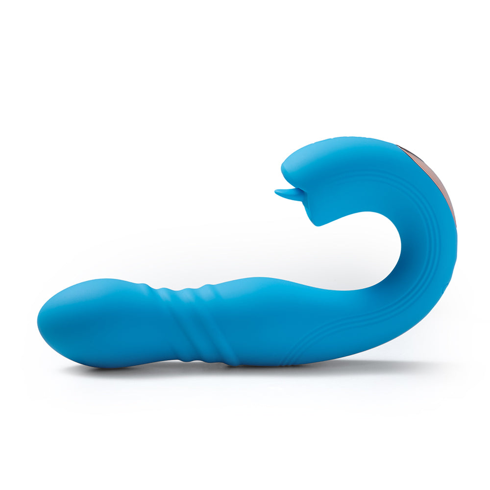 Honey Play Box Joi Thrust App Controlled Thrusting G-spot Vibrator & Tongue Clit Licker Blue
